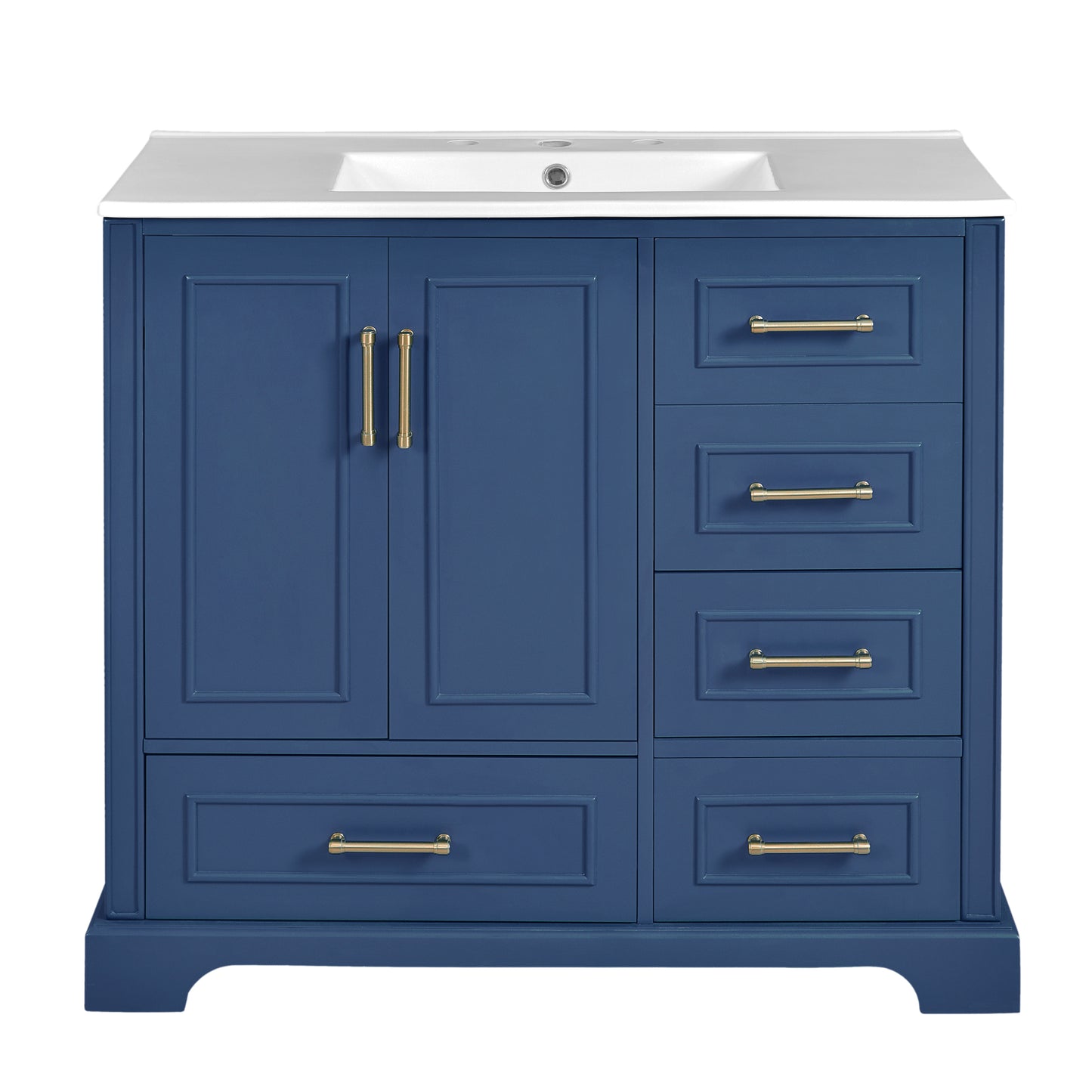 VanityFus 36-in Bathroom Vanity Blue Single Sink Combo with Ceramic White Top 2 Soft-Close Doors 4 drawer