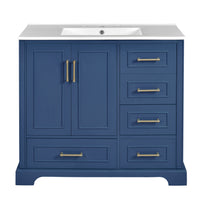 VanityFus 36-in Bathroom Vanity Blue Single Sink Combo with Ceramic White Top 2 Soft-Close Doors 4 drawer