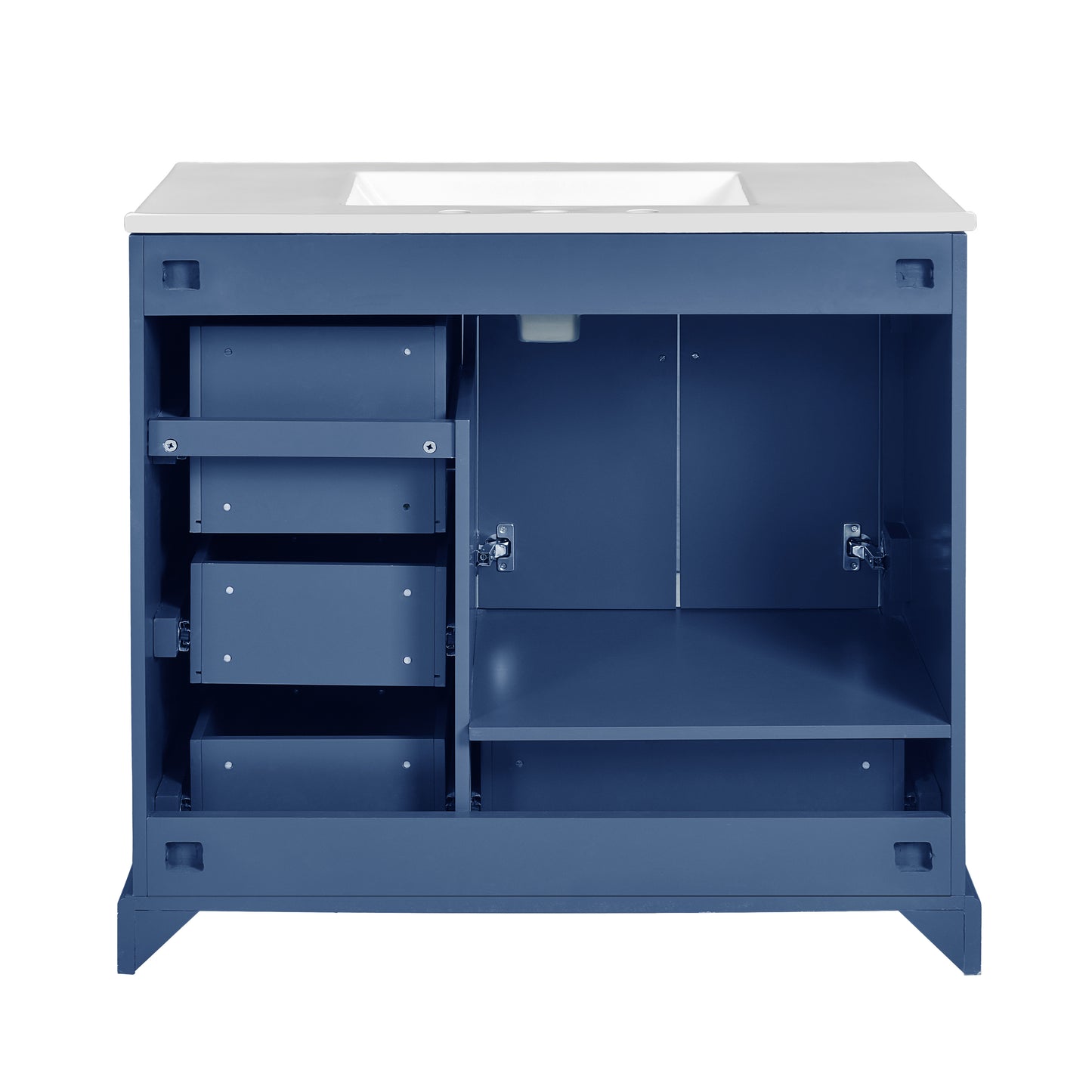 VanityFus 36-in Bathroom Vanity Blue Single Sink Combo with Ceramic White Top 2 Soft-Close Doors 4 drawer