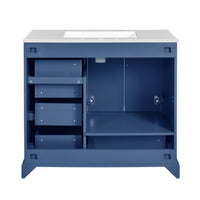 VanityFus 36-in Bathroom Vanity Blue Single Sink Combo with Ceramic White Top 2 Soft-Close Doors 4 drawer