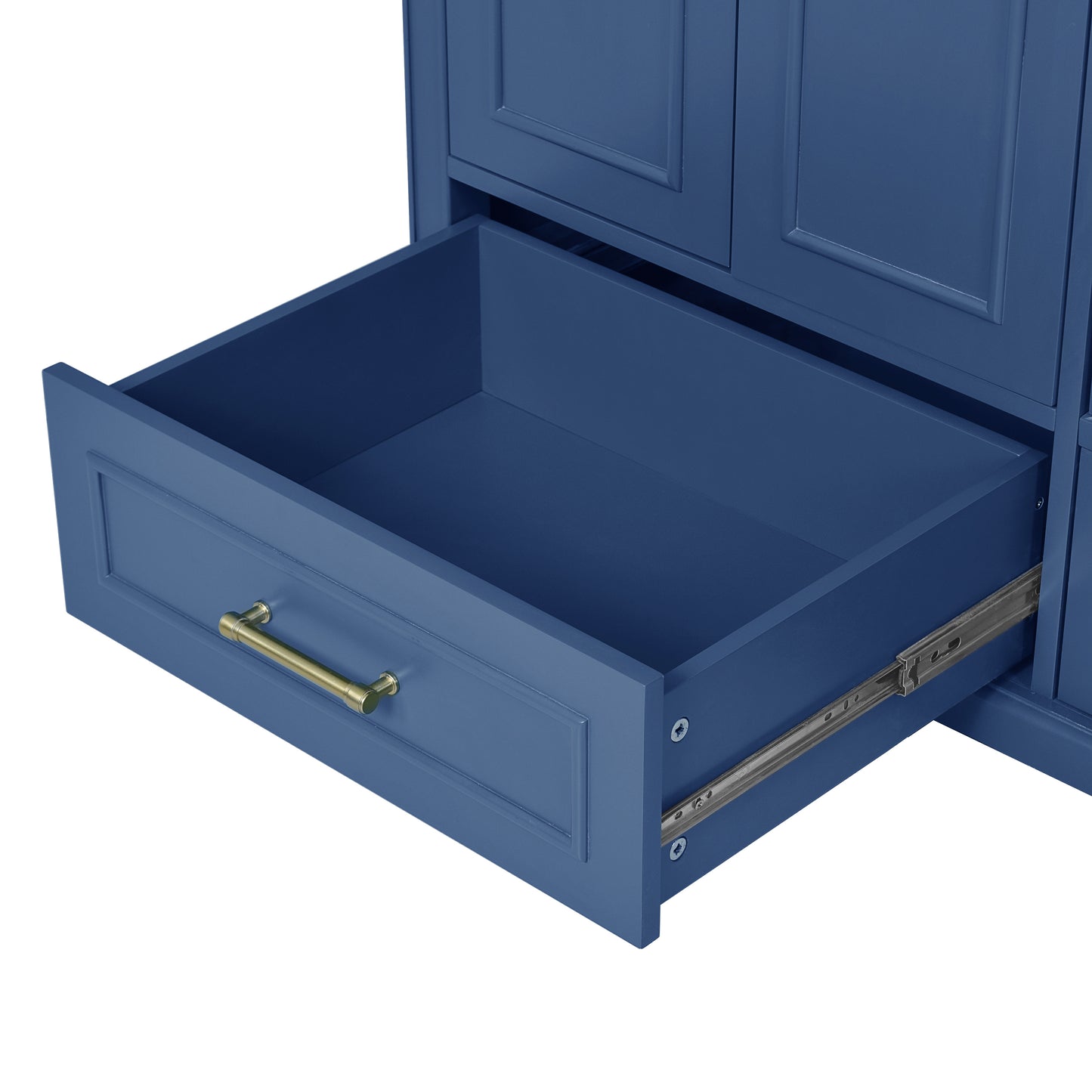 VanityFus 36-in Bathroom Vanity Blue Single Sink Combo with Ceramic White Top 2 Soft-Close Doors 4 drawer