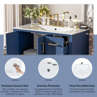 VanityFus 36-in Bathroom Vanity Blue Single Sink Combo with Ceramic White Top 2 Soft-Close Doors 4 drawer