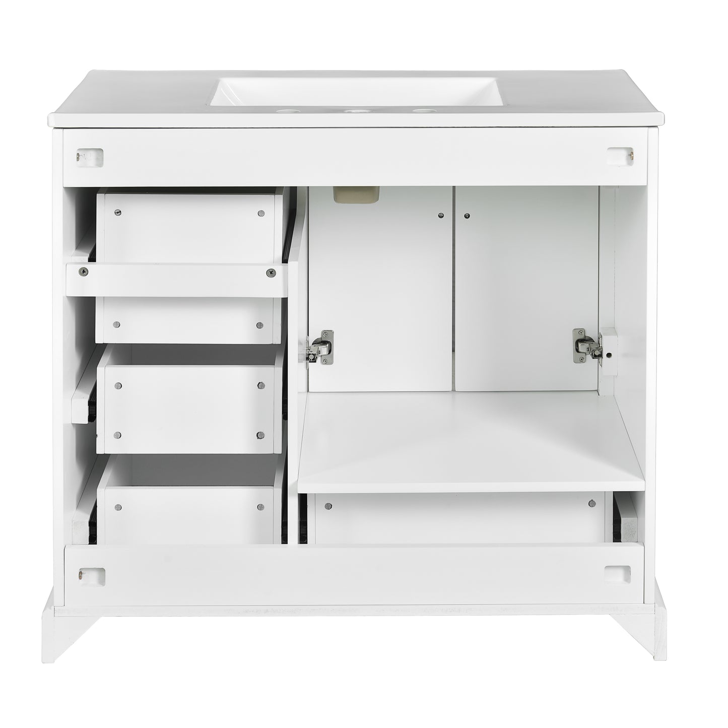 VanityFus 36-in Bathroom Vanity Single Sink Combo with Ceramic White Top 2 Soft-Close Doors 4 drawer