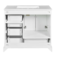 VanityFus 36-in Bathroom Vanity Single Sink Combo with Ceramic White Top 2 Soft-Close Doors 4 drawer