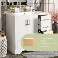 VanityFus 36-in Bathroom Vanity Single Sink Combo with Ceramic White Top 2 Soft-Close Doors 4 drawer