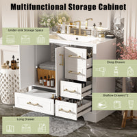 VanityFus 36-in Bathroom Vanity Single Sink Combo with Ceramic White Top 2 Soft-Close Doors 4 drawer