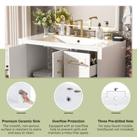 VanityFus 36-in Bathroom Vanity Single Sink Combo with Ceramic White Top 2 Soft-Close Doors 4 drawer