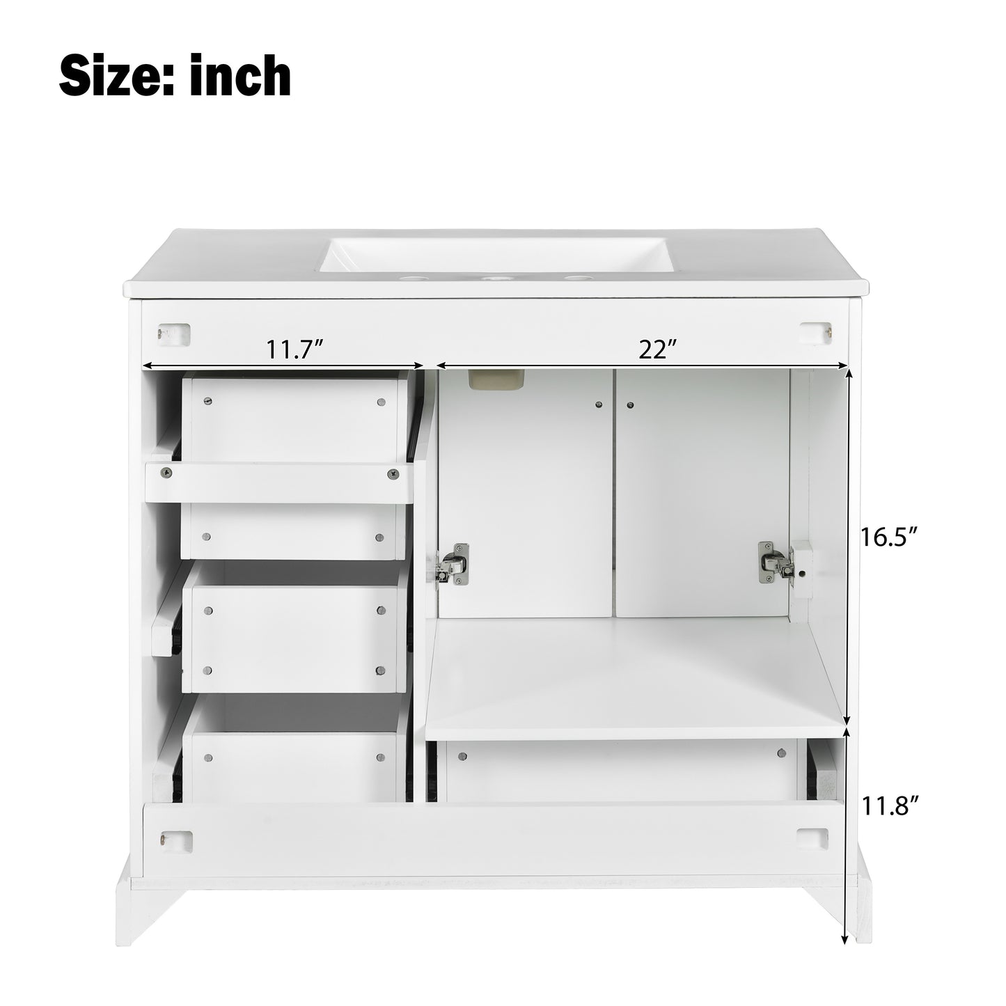 VanityFus 36-in Bathroom Vanity Single Sink Combo with Ceramic White Top 2 Soft-Close Doors 4 drawer