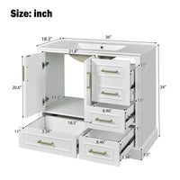 VanityFus 36-in Bathroom Vanity Single Sink Combo with Ceramic White Top 2 Soft-Close Doors 4 drawer