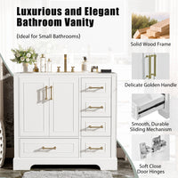 VanityFus 36-in Bathroom Vanity Single Sink Combo with Ceramic White Top 2 Soft-Close Doors 4 drawer