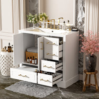VanityFus 36-in Bathroom Vanity Single Sink Combo with Ceramic White Top 2 Soft-Close Doors 4 drawer