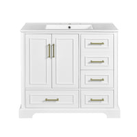 VanityFus 36-in Bathroom Vanity Single Sink Combo with Ceramic White Top 2 Soft-Close Doors 4 drawer