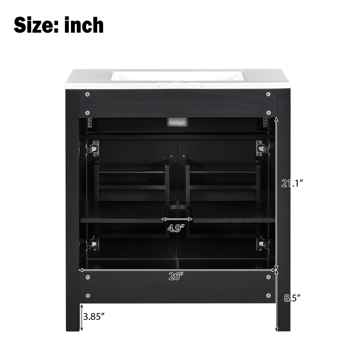 VanityFus 30-in Bathroom Vanity Black Single Sink Combo with Ceramic White Top 2 Soft-Close Doors 1 drawer