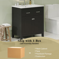 VanityFus 30-in Bathroom Vanity Black Single Sink Combo with Ceramic White Top 2 Soft-Close Doors 1 drawer