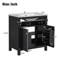 VanityFus 30-in Bathroom Vanity Black Single Sink Combo with Ceramic White Top 2 Soft-Close Doors 1 drawer