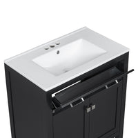 VanityFus 30-in Bathroom Vanity Black Single Sink Combo with Ceramic White Top 2 Soft-Close Doors 1 drawer