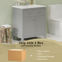 VanityFus 30-in Bathroom Vanity Gray Single Sink Combo with Ceramic White Ceramic Top 2 Soft-Close Doors 1 drawer
