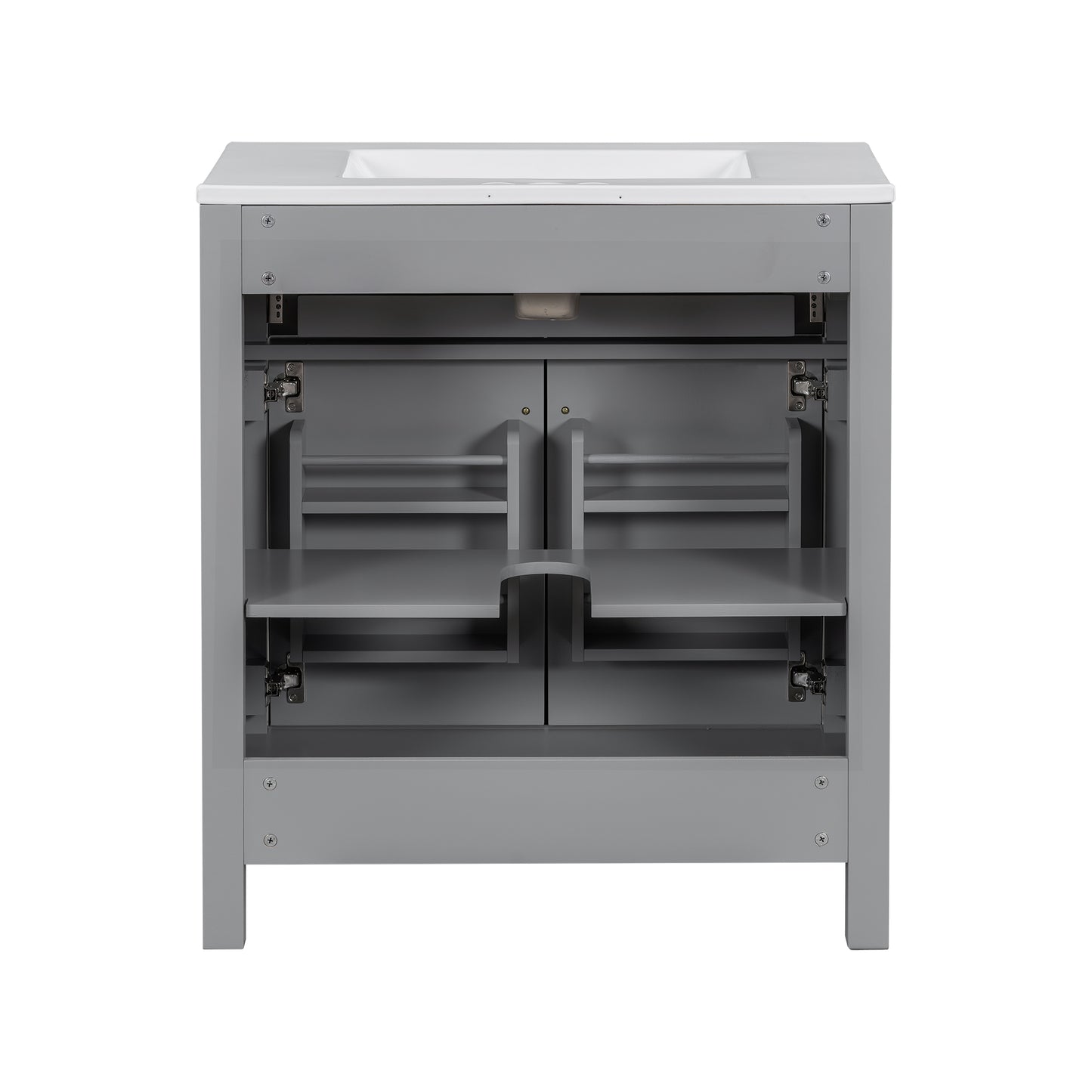 VanityFus 30-in Bathroom Vanity Gray Single Sink Combo with Ceramic White Ceramic Top 2 Soft-Close Doors 1 drawer