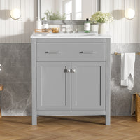 VanityFus 30-in Bathroom Vanity Gray Single Sink Combo with Ceramic White Ceramic Top 2 Soft-Close Doors 1 drawer