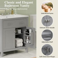 VanityFus 30-in Bathroom Vanity Gray Single Sink Combo with Ceramic White Ceramic Top 2 Soft-Close Doors 1 drawer