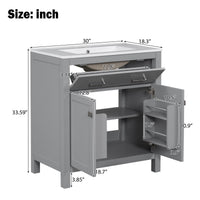 VanityFus 30-in Bathroom Vanity Gray Single Sink Combo with Ceramic White Ceramic Top 2 Soft-Close Doors 1 drawer