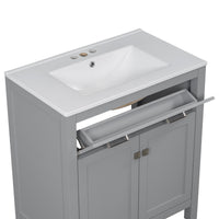 VanityFus 30-in Bathroom Vanity Gray Single Sink Combo with Ceramic White Ceramic Top 2 Soft-Close Doors 1 drawer