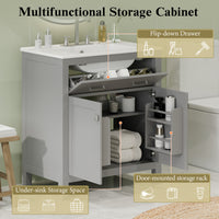 VanityFus 30-in Bathroom Vanity Gray Single Sink Combo with Ceramic White Ceramic Top 2 Soft-Close Doors 1 drawer