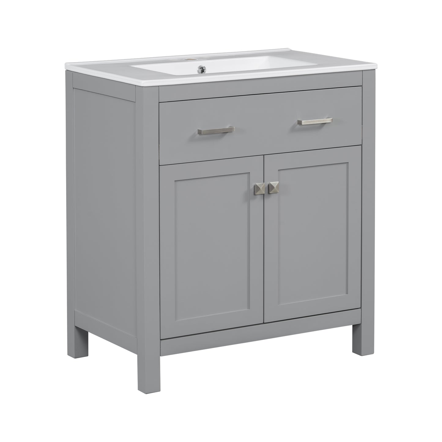 VanityFus 30-in Bathroom Vanity Gray Single Sink Combo with Ceramic White Ceramic Top 2 Soft-Close Doors 1 drawer