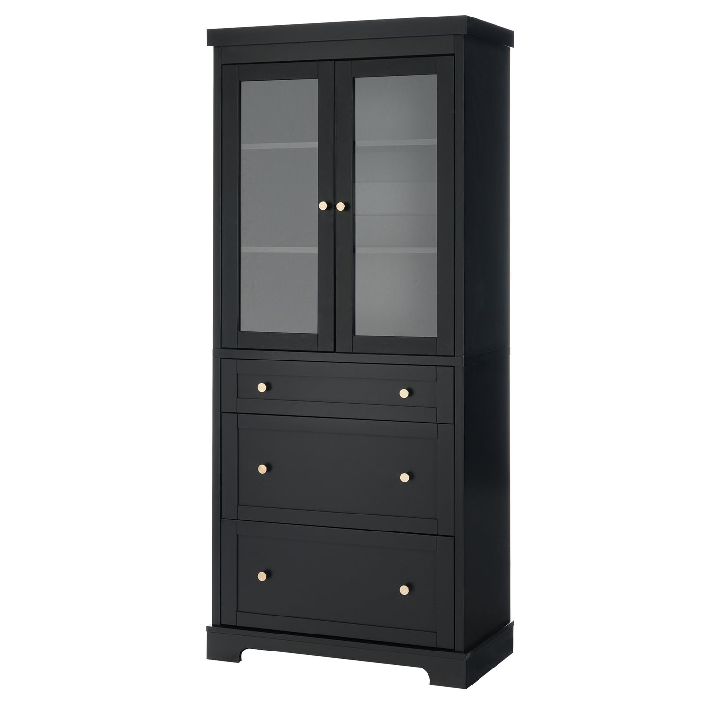 VanityFus Black 15.7-in x 30.1-in x 70.1-in Wood Freestanding Soft Close Linen Cabinet adjustable shelves 2 Soft close doors 3 drawers