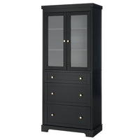 VanityFus Black 15.7-in x 30.1-in x 70.1-in Wood Freestanding Soft Close Linen Cabinet adjustable shelves 2 Soft close doors 3 drawers