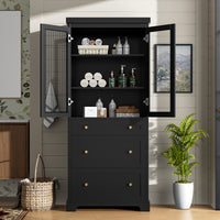 VanityFus Black 15.7-in x 30.1-in x 70.1-in Wood Freestanding Soft Close Linen Cabinet adjustable shelves 2 Soft close doors 3 drawers