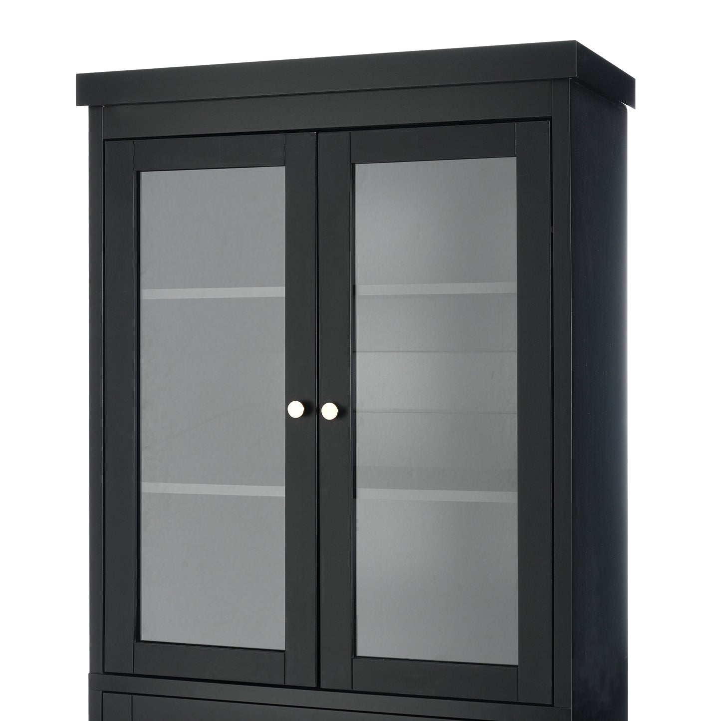 VanityFus Black 15.7-in x 30.1-in x 70.1-in Wood Freestanding Soft Close Linen Cabinet adjustable shelves 2 Soft close doors 3 drawers