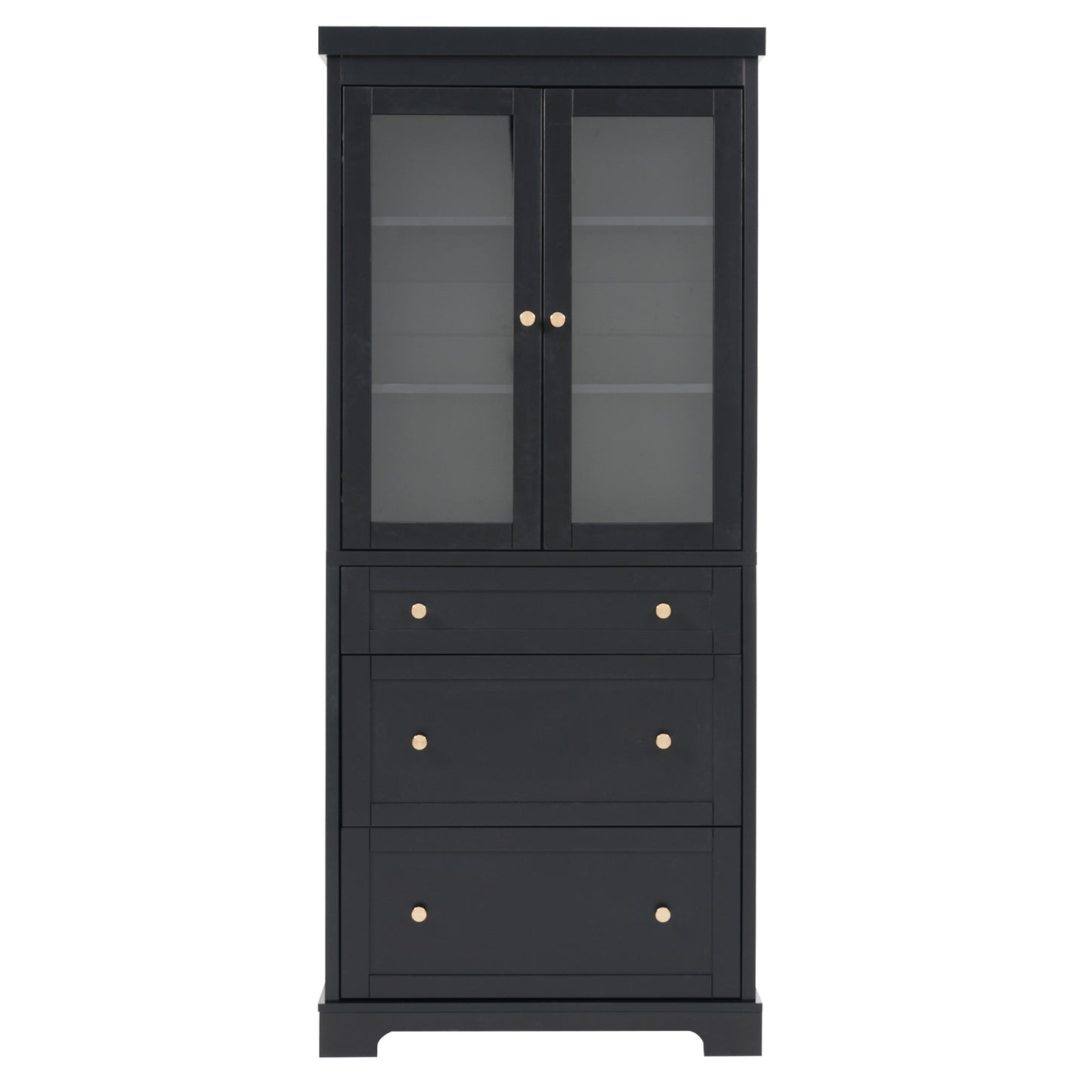 VanityFus Black 15.7-in x 30.1-in x 70.1-in Wood Freestanding Soft Close Linen Cabinet adjustable shelves 2 Soft close doors 3 drawers