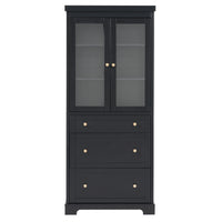 VanityFus Black 15.7-in x 30.1-in x 70.1-in Wood Freestanding Soft Close Linen Cabinet adjustable shelves 2 Soft close doors 3 drawers
