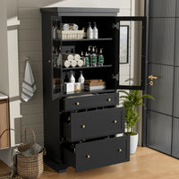VanityFus Black 15.7-in x 30.1-in x 70.1-in Wood Freestanding Soft Close Linen Cabinet adjustable shelves 2 Soft close doors 3 drawers