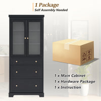 VanityFus Black 15.7-in x 30.1-in x 70.1-in Wood Freestanding Soft Close Linen Cabinet adjustable shelves 2 Soft close doors 3 drawers