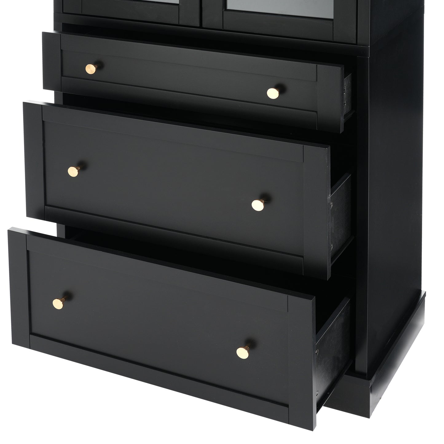 VanityFus Black 15.7-in x 30.1-in x 70.1-in Wood Freestanding Soft Close Linen Cabinet adjustable shelves 2 Soft close doors 3 drawers