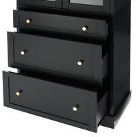 VanityFus Black 15.7-in x 30.1-in x 70.1-in Wood Freestanding Soft Close Linen Cabinet adjustable shelves 2 Soft close doors 3 drawers