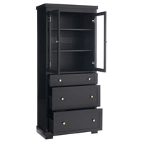 VanityFus Black 15.7-in x 30.1-in x 70.1-in Wood Freestanding Soft Close Linen Cabinet adjustable shelves 2 Soft close doors 3 drawers