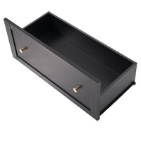 VanityFus Black 15.7-in x 30.1-in x 70.1-in Wood Freestanding Soft Close Linen Cabinet adjustable shelves 2 Soft close doors 3 drawers