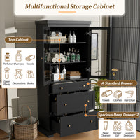 VanityFus Black 15.7-in x 30.1-in x 70.1-in Wood Freestanding Soft Close Linen Cabinet adjustable shelves 2 Soft close doors 3 drawers