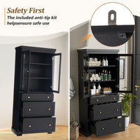 VanityFus Black 15.7-in x 30.1-in x 70.1-in Wood Freestanding Soft Close Linen Cabinet adjustable shelves 2 Soft close doors 3 drawers