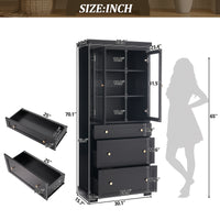 VanityFus Black 15.7-in x 30.1-in x 70.1-in Wood Freestanding Soft Close Linen Cabinet adjustable shelves 2 Soft close doors 3 drawers