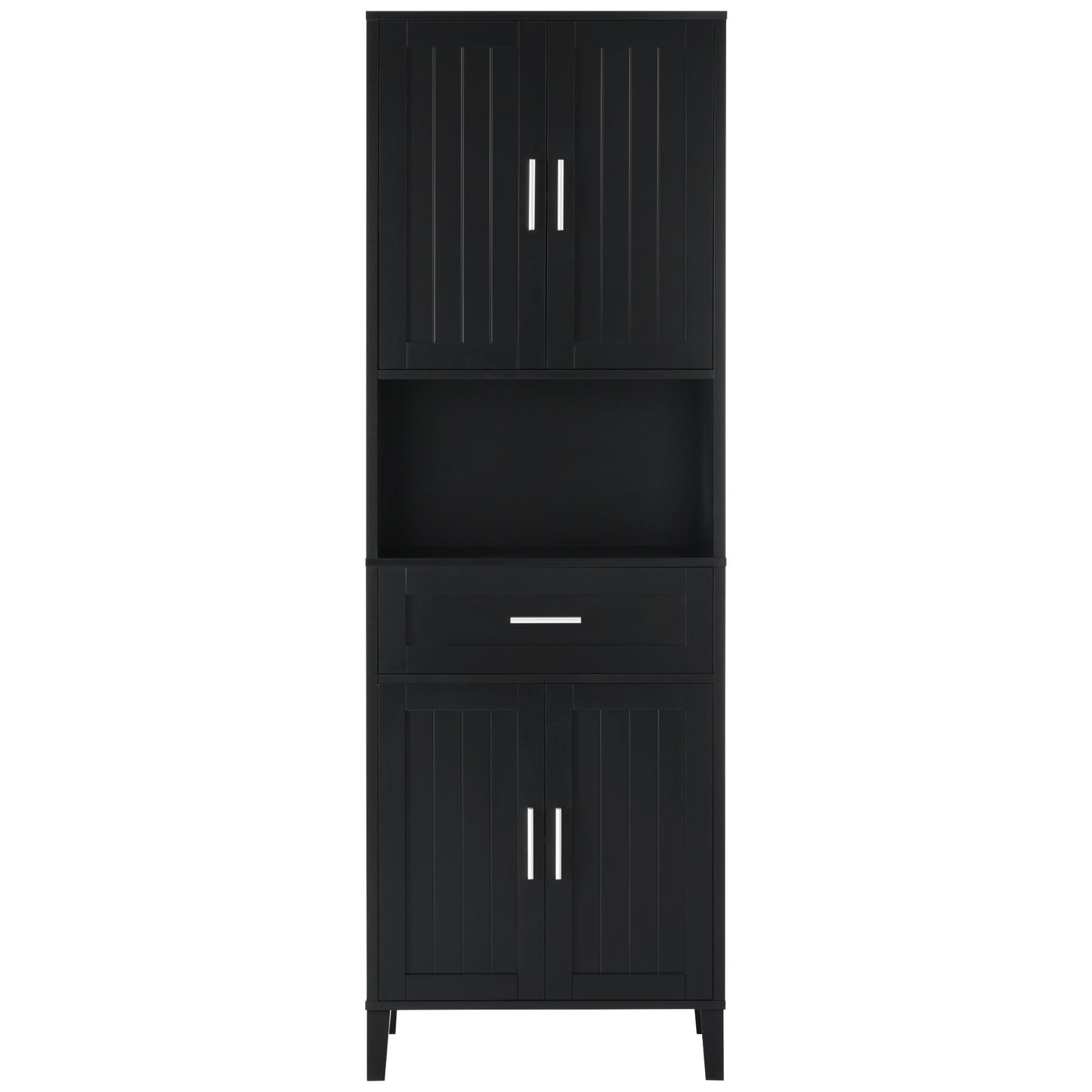 VanityFus Black 13.8-in x 23.6-in x 70.9-in Wood Freestanding Soft Close Linen Cabinet adjustable shelves 4 Soft close doors 1 drawers