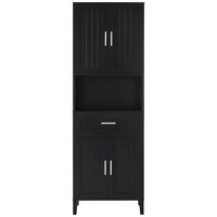 VanityFus Black 13.8-in x 23.6-in x 70.9-in Wood Freestanding Soft Close Linen Cabinet adjustable shelves 4 Soft close doors 1 drawers