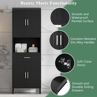 VanityFus Black 13.8-in x 23.6-in x 70.9-in Wood Freestanding Soft Close Linen Cabinet adjustable shelves 4 Soft close doors 1 drawers