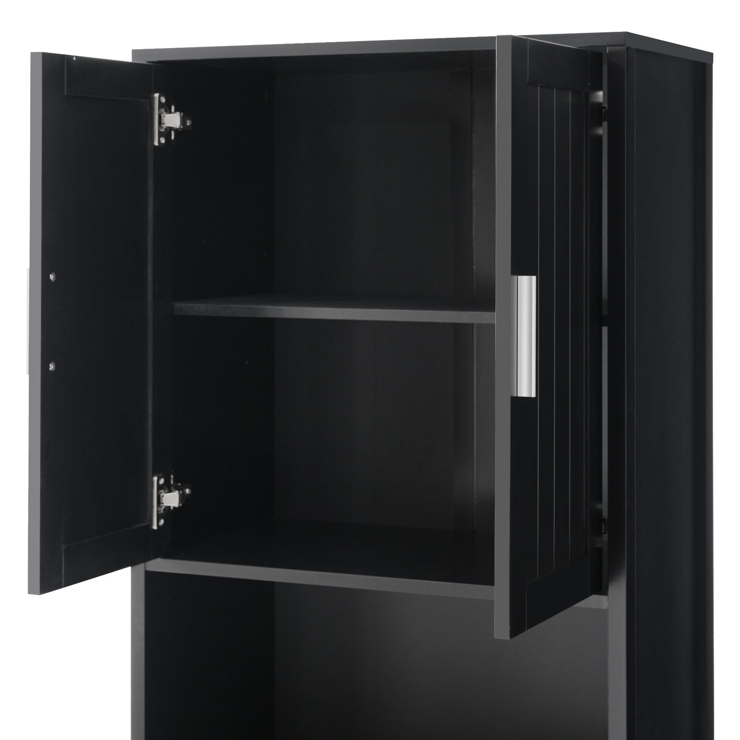 VanityFus Black 13.8-in x 23.6-in x 70.9-in Wood Freestanding Soft Close Linen Cabinet adjustable shelves 4 Soft close doors 1 drawers