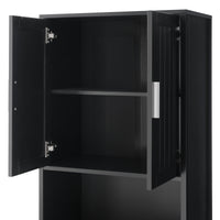 VanityFus Black 13.8-in x 23.6-in x 70.9-in Wood Freestanding Soft Close Linen Cabinet adjustable shelves 4 Soft close doors 1 drawers