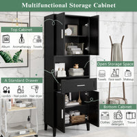 VanityFus Black 13.8-in x 23.6-in x 70.9-in Wood Freestanding Soft Close Linen Cabinet adjustable shelves 4 Soft close doors 1 drawers