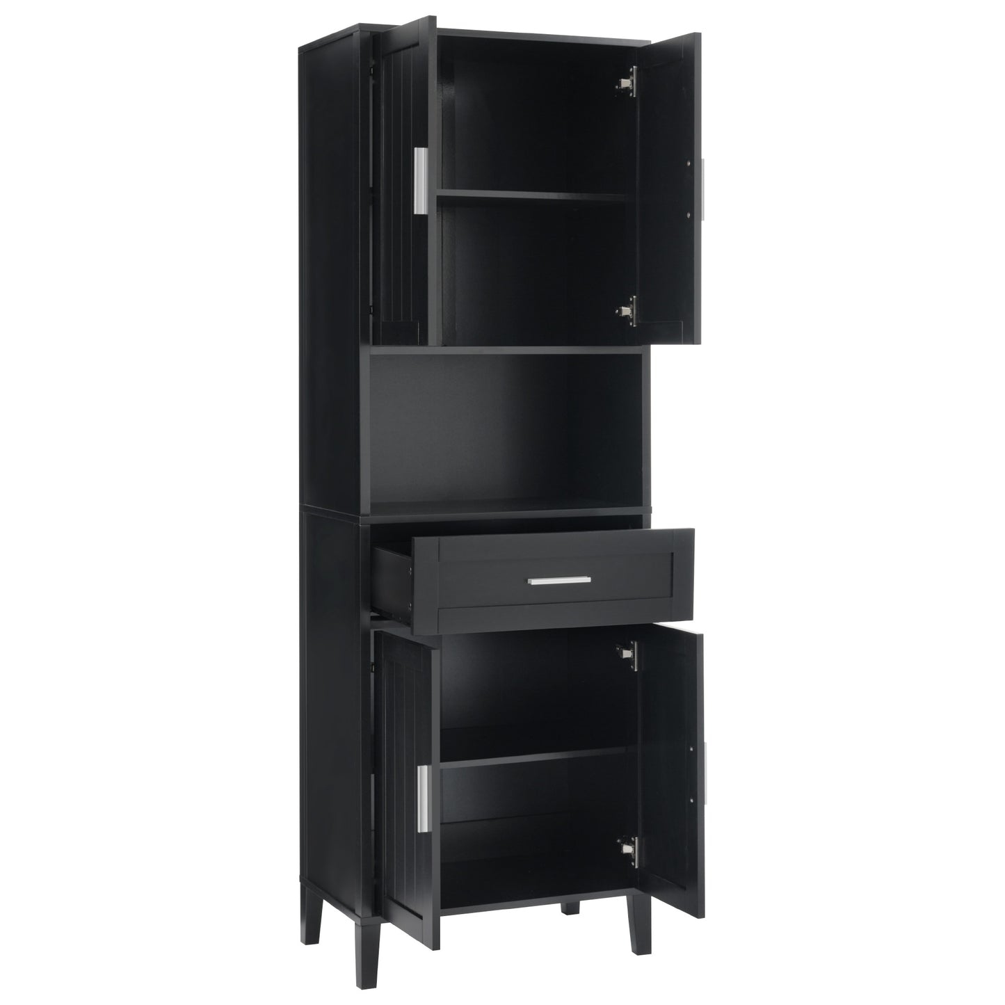 VanityFus Black 13.8-in x 23.6-in x 70.9-in Wood Freestanding Soft Close Linen Cabinet adjustable shelves 4 Soft close doors 1 drawers